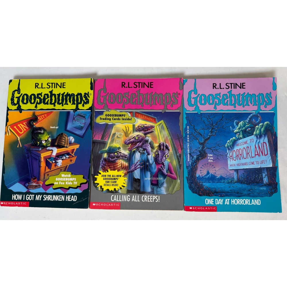 Goosebumps Book Lot R.L. Stine Horrorland Calling All Creeps Shrunken Head 3pc